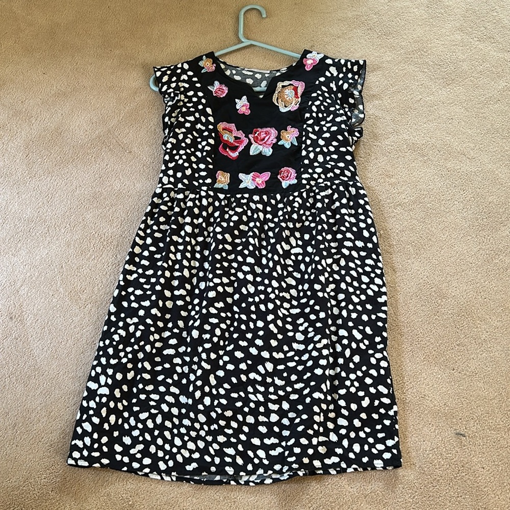 Kirundo Black and White Polka Dot Mini Sundress or Tunic length. 35.5”.